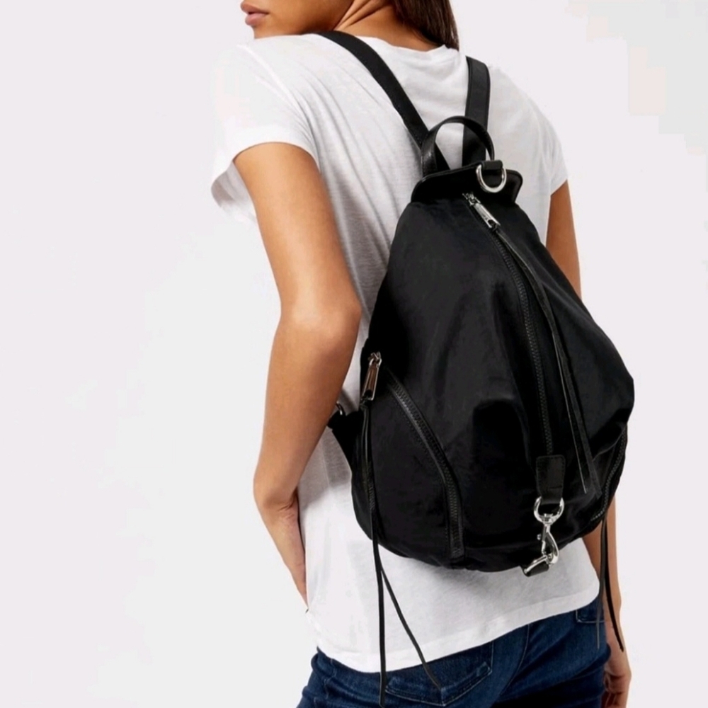 🌻Rebecca Minkoff Julian Nylon Backpack Bag, Washed Black, Clasps Zips